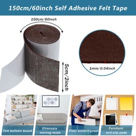 Shappy 2 Packs Felt Strips with Adhesive Backing Felt Tape Roll Non Slip Self Adhesive Cuttable Furniture Pads for Protecting Hardwood Floors, Chairs, Wall(Dark Brown,120 x 2 x 0.04 inch)