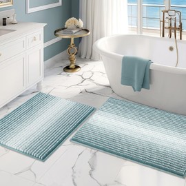 BSICPRO Bathroom Rugs and Mats Sets, 2 Piece Thick Absorbent Chenille Bath Mat Rug Set Non Slip, Soft Shaggy Bath Room Floor Mats for Bathroom, Machine Washable (Sea Green, 20" x 32" Plus 16" x 24")