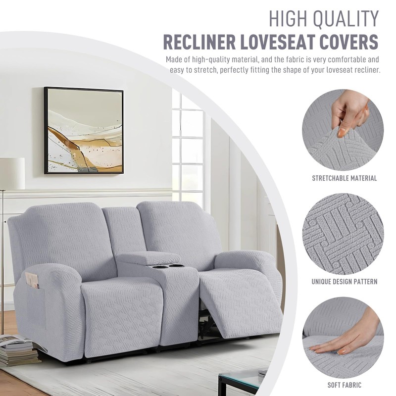 KinCam Loveseat Recliner Covers with Middle Console Slipcover, Recliner Sofa