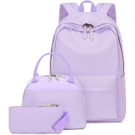 Bluboon School Backpack Set Girls Womens Laptop Bookbag Casual Daypack Fits 15 inch Laptop with Lunch Tote Bag and Pencil Bag(Purple-3 set)