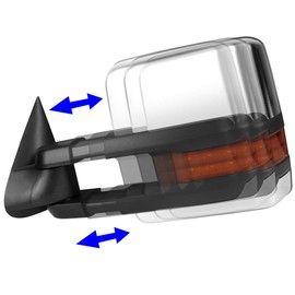 Auto Dynasty Compatible with Silverado/Sierra Chrome Powered Heated Glass Amber LED Signal Towing + Adjustable Corner Blind Spot Mirror