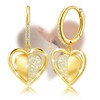 Gold Heart Dangle Hoop Earrings - Sterling Silver Cubic Zirconia