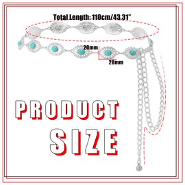 Manfnee Western Metal Concho Belt for Women Cowgirl Chain Belts for Dresses Jeans Country Concert Outfit