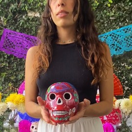 amae INCENSE Ceramic Hand-Painted Skull, The Must-Have Compliment for Your Day of The Dead Altar or Ofrenda. (Big : 4.5" Tall)