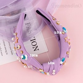 Framendino, Mermaid Headband Purple Knotted Head Bands Starfish Shell Mermaids Decor Wide Knot Hair Band for Women