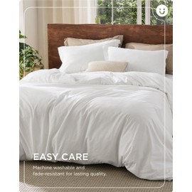 Bedsure Bedsure 100% Washed Cotton Duvet Cover Queen Size - Natural White Minimalist Duvet Cover for All Seasons - GentleSoft? Plain Simple Cotton Bedding Set with 2 Pillow Shams (White, Queen, 90"x90")