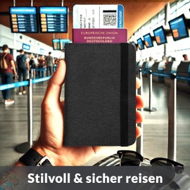 Good Things Passport Bag with RFID Protection - Travel Case for Documents & Credit Cards - ID Pocket Made of Recycled Polyester - Travel Organiser with Elastic Strap Closure - Passport Cover RFID