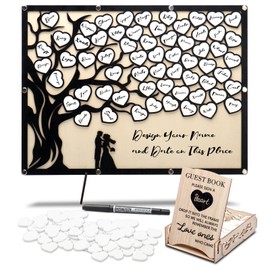 HYMENEX Wedding Guest Book Alternative, Guest Book Signs with Wooden Hearts Guest Book Wedding Reception for Wedding Anniversary Birthday Party Baby Shower (Black)