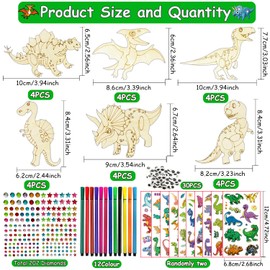 FZYESNO Children's Dino Craft Set, 24 Pieces, 6 Different Shapes, Children's Birthday Crafts, Wooden Craft Set, Wooden Craft Sets for Children, Gift for Boys/Girls