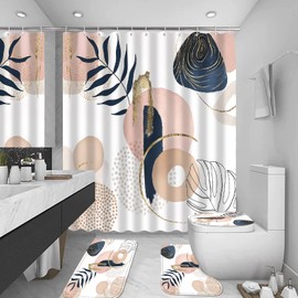 FZDHHY 4PCS Boho Cute Shower Curtains Set Modern Abstract Bathroom Set with Rugs, Minimalist Bathroom Decor Accessories Waterproof for Bathroom with Mat