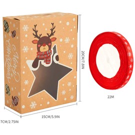 CCINEE Christmas Cookie Boxes,Kraft Treat Box with Window Ribbons for Bakery Candy Gift Giving Supplies,Pack of 12