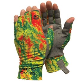 Glacier Glove Ascension Bay 50+ Sun Protection Durable Lightweight Breathable Quick-Dry Fingerless Outdoor Fishing Sun Glove, Rasta, Large