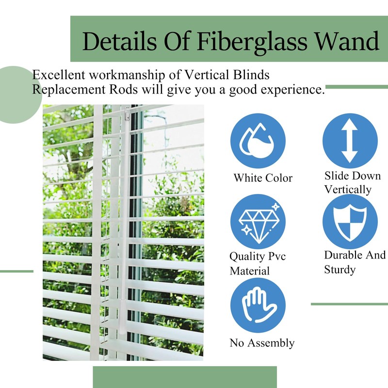 2PCS 12 Inch White Fiberglass Vertical Blind Wand with Hook