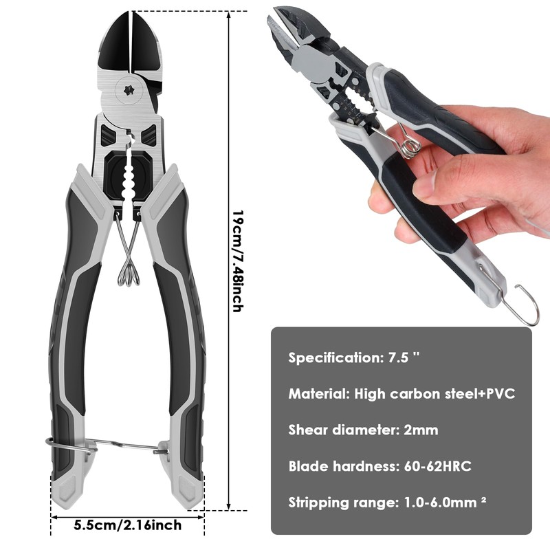 Diagonal Pliers 7.5inch Multifunctional Wire Cutting Plier Anti-Slip Wire Stripper