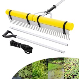 IRONMAX Lake Rake, 36’’ Folding Aluminum Aquatic Weed Rake Weed Cutter with Foam Floats, Extended Handle & Rope, Weed Rake for Algae Removal Plant Cutting