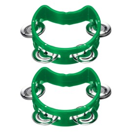 PATIKIL 2pcs Tambourine, Jingle Bells Wrist Bells Hand Bell Percussion Instruments Musical Rhythm Band Plastic for Adults Church Birthday Party Christmas, Green