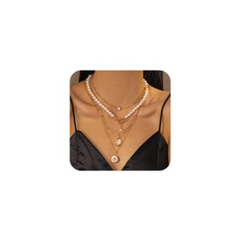 ANDKISS Shell Necklace Gold Layered SeaShell Starfish Pendant Shell Choker Necklace for Women Pearl Beaded Chain Necklaces Summer Beach Jewelry