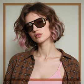 kunchu Retro Aviator Sunglasses for Women Men - 70s Trendy Square Vintage Shade Sun Glasses UV Protection (Leopard/Tea)