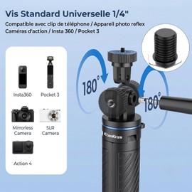 Action Camera Tripod, Selfie Stick Tripod for Gopro Camera, Universal 1/4" Screw Compatible with GoPro Max Hero DJI OSMO Action Camera, Portable Vlog Grip for Outdoor Sports Travel Recording