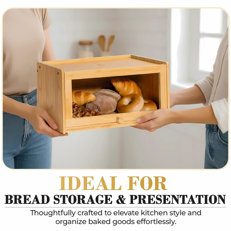 KuraHouse Bamboo Bread Box for Homemade Loaves – Large Countertop