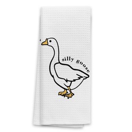 TNUW Silly Goose Funny Cartoon Goose Soft and Absorbent Kitchen Towels Dishcloth,Christian Hand Towels Dish Towels 16″×24″, Christian Gifts, Funny Goose Gifts, Goose Lover Gifts(White)