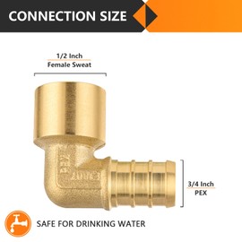 HeSun 5-Pack PEX Fittings, 3/4" PEX x 1/2" Female Sweat Elbow, Brass Crimp Fitting for Pex Pipes, ASTM F1807