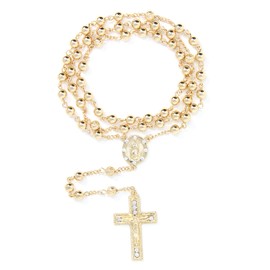 SM Stainless Steel Gold Silver Rosary 3mm-8mm CCB Beads Cross Y Necklace 20”-30” Chain for Women Men (6mm 20" (3) - Gold)
