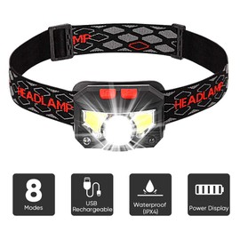 LED Frontal Lámpara, 350LM Faros USB Recargables con Detección de 2 Modos, 6 Modos de Iluminación XPG y COB, para Pescar Acampar Leer Practicar Senderismo Ciclismo