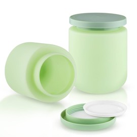 2 Pack 16 OZ Plastic Jars Round Cosmetic Container with Lids,Wide Mouth Soft Slime Jars for Lotion,Hand Cream,Ointment,Makeup,Body Butter,Rhinestone,Candle Making,Leak Proof Make Up Storage Jar-Green