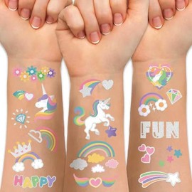 Temporary Tattoo Unicorn Rainbow Flower,120 Pcs Cute Crown Unicorn Clouds Waterproof Groovy Fake Tattoos Body Face Tattoos Stickers Happy Birthday Party Decorations Gifts for Girls Boys 560