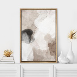 SIGNWIN Framed Canvas Print Wall Art Pastel Grunge Watercolor Gray Abstract Shapes Illustrations Modern Art Minimalism for Living Room, Bedroom, Office - 16"x24" Natural