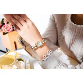 Gosasa Women's Elegant Dress Watch Chain Braid Band Fashion Square Bracelet Watches for Women Retro Minimalist Analog Quartz Waterproof Ladies Watch