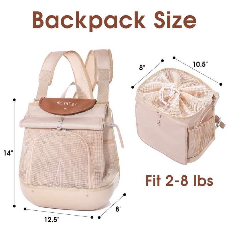 Petseek Puppy Carrier Backpack, Ventilated Lightweight Outdoor Cat Backpack with