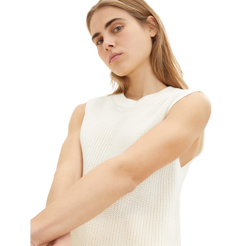 TOM TAILOR Denim Women's Crewneck Sweater Vest, 10348 Gardenia White