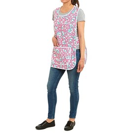 ER Direct Womens Home Work Kitchen Catering Cleaning Bar Plus Size Plain Printed Coloured Large Pocket Side Fastening Tabard Apron (Floral - Pink, S)