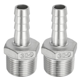 PATIKIL 304 Stainless Steel Barb Hose Fitting, 2 Pack 1/2" Hose Barb x 3/4" NPT Thread Pipe Connector Adapter Quick Fittings for Bore Air Water Connecting