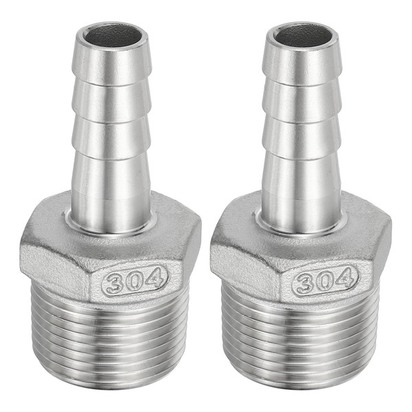 PATIKIL 304 Stainless Steel Barb Hose Fitting, 2 Pack 1/2"