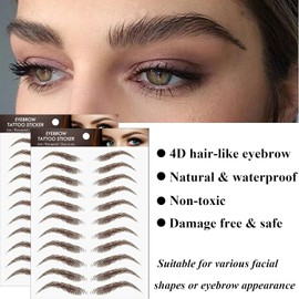 22 pares de tatuajes de cejas 4D, cejas auténticas como el pelo de las cejas, tatuaje de cejas despegable, larga duración, resistente al agua, pegatinas de maquillaje para cejas postizas naturales (marrón)