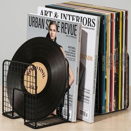 Vinyl Record Holder Storage, 3 Slot Metal Magazine Book Album Display Rack, Stylish Desktop File Tabletop Magazine Holder Rack, Record Storage, Album Storage Rack for LP Records/Magazines/Music Lovers