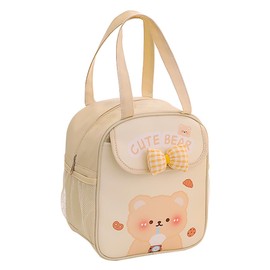 POYIPI Kawaii Lunch Bag with Bow, Beige, Unisex, Durable Reusable Tote Bag, Suitable for Carrying Lunch/Dinner to Office, Picnic, Travel, Park and Outdoors
