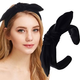 Bouory Black Bows Headband Big Bowknot Hairbands Knotted Wide Head Bands Bunny Ears Headbands for Women