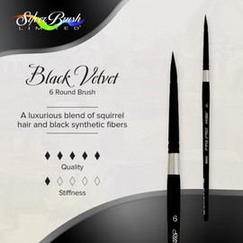 Silver Brush Limited 3000S6 Black Velvet Round Brush for Watercolour, Size 6, Short Handle