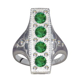 Ring Green Real Silver 925 Zirconia Crystals White Art Deco 55 Ring Size 17.5 mm Love Faith Hope Emotion Symbol Motif Style Object Extravagant New Good Beautiful Fashionable White Clear Transparent