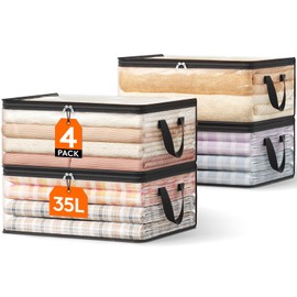 Lifewit 4 Pack Clear Clothes Storage Bags, 35L Plastic Vinyl Foldable Moving Bags with Zipper and Reinforced Handles, Closet Organizers and Storage Containers for Blanket, Sweaters, Coats, T-shirts