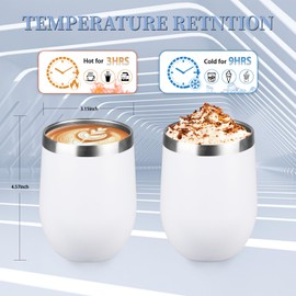 DIW sojourn life 12oz/4 Pack Wine Tumbler with lid, Stainless Steel Travel Mugs Stemless Double Wall Insulated Coffee Cup, Insulated Wine Glasses Travel Tumbler for Cold & Hot Drinks(White,4)