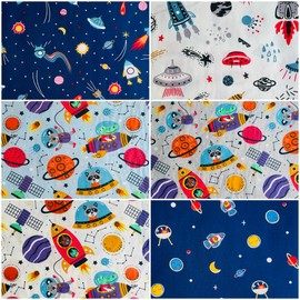 Galaxy Quilting Fabric Bundles, Baby Boy Quilt Cotton Fabric Fat Quarters Bundles 18x22, Precut Space Fabric for Sewing Patchworks (6Pcs)