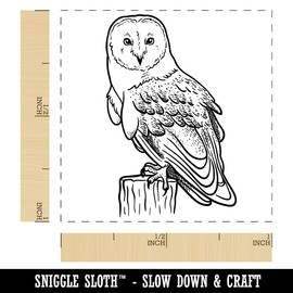 Magnificent Barn Owl Self-Inking Rubber Stamp Ink Stamper - 1 Inch Small - Orange Ink