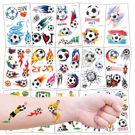 15 Sheets Temporary Tattoos for Kids Party Bag Fillers, Football Soccer Themed Tattoos for Boys Girls Birthday Party Favors