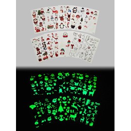 10Sheets Christmas Tattoos for Kids Temporary Glow in the Dark Tattoos Luminous Fake Temp Stickers Santa Claus Stuffers Gifts Party Decorations Favors Supplies Birthday Party