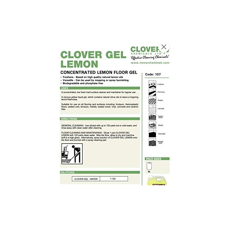 Clover Chemicals 107 Clover Gel Lemon Floor Gel, 5 L